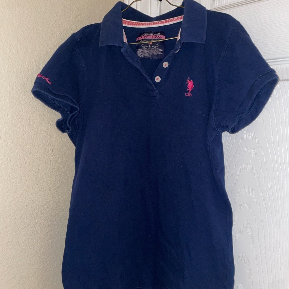 U.S. Polo Assn. Women Dark Blue Polo with Pink Logo